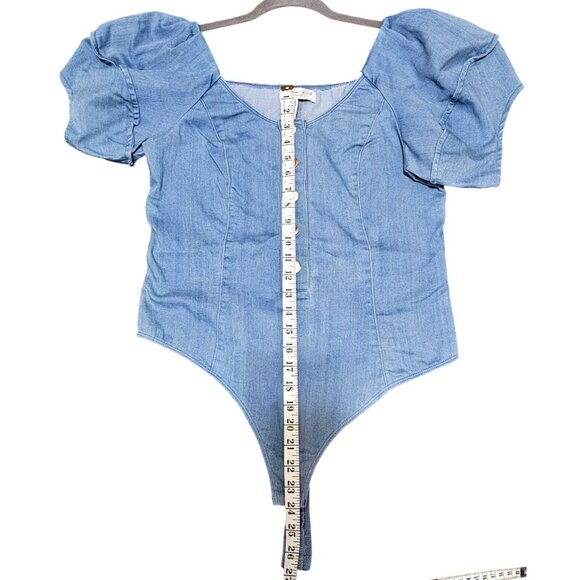 Denim Blue Womens Off-Shoulder Button-Up Bodysuit By Denim Blvd - Size S - Picture 9 of 10